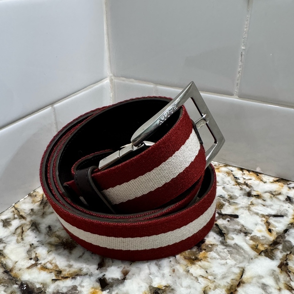 Bally Tonni Striped Red and White Men's Belt Size 42”